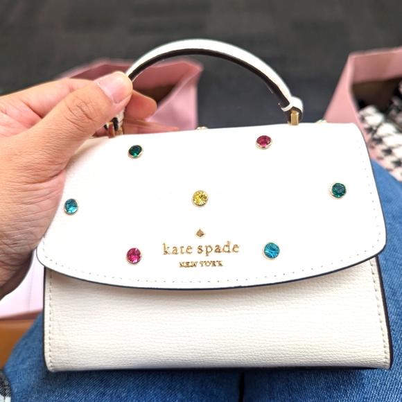 kate spade Bags Kate Spade Darcy Micro Satchel Bejeweled Cream